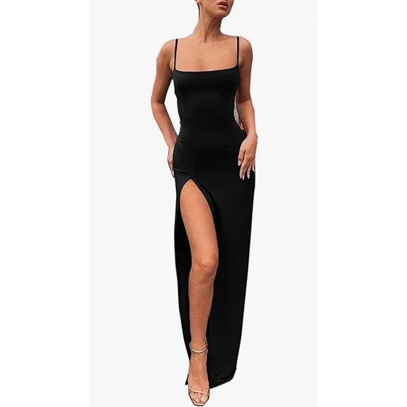 Dresses | Spaghetti Strap Backless Thighhigh Slit Bodycon Maxi Long Dress  Party Club | Poshmark